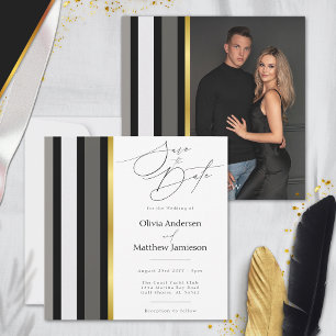 Save The Date Mariage de typographie Elegant Black Grey Gold Str