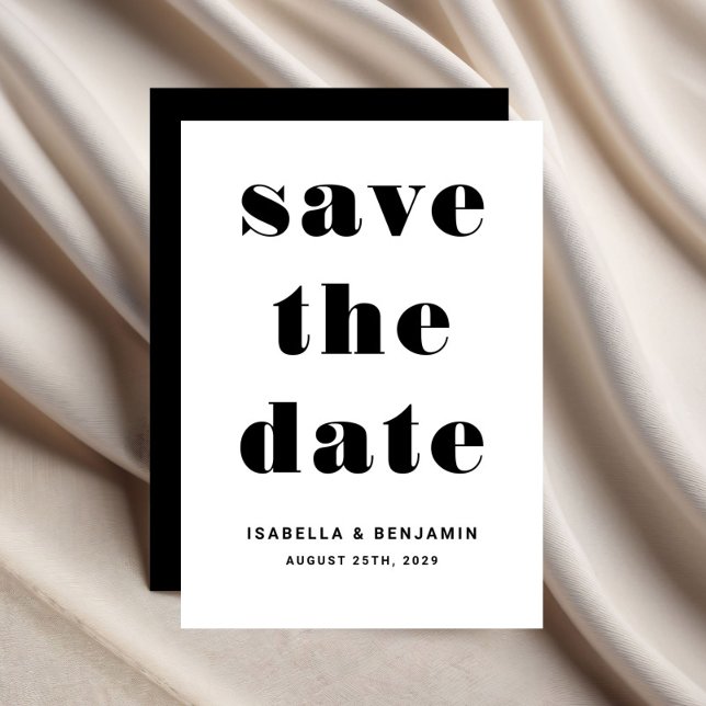 Save The Date Mariage de typographie moderne noir et blanc (Modern Black White Typography Wedding Save The Date)