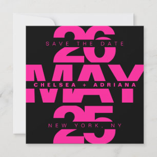 Save The Date Mariage de typographie moderne noir rose gras