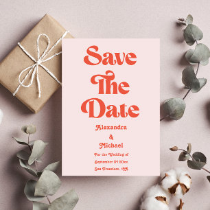 Save The Date Mariage De Typographie Moderne Retro Rose Et Orang