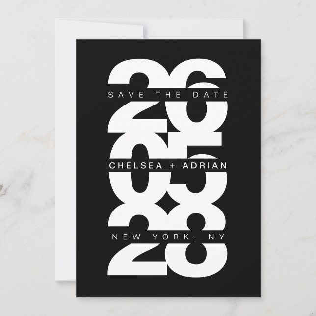 Save The Date Mariage de typographie noir blanc gras (Devant)