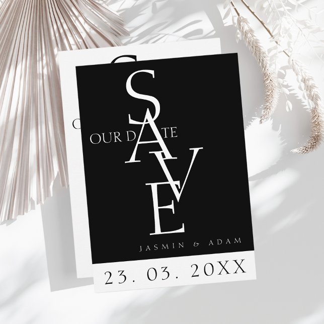 Save The Date Mariage de typographie simple noir blanc minimal (Créateur téléchargé)