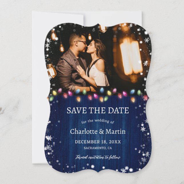 Save The Date Mariage de vacances en bois bleu marine (Devant)