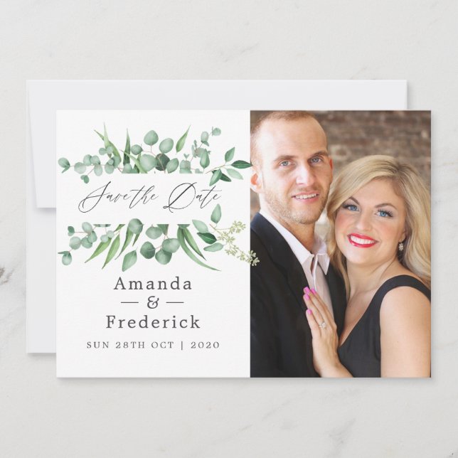 Save The Date Mariage de verdure de feuilles d'eucalyptus (Devant)