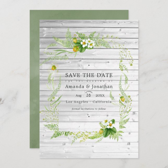 Save The Date Mariage de verdure de grange de campagne rustique  (Devant / Derrière)