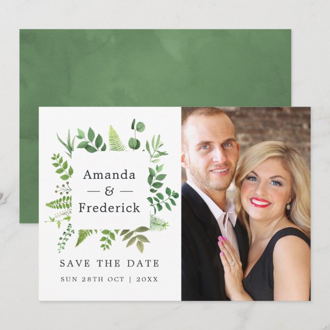 Save The Date Mariage de verdure de la forêt (Devant / Derrière)