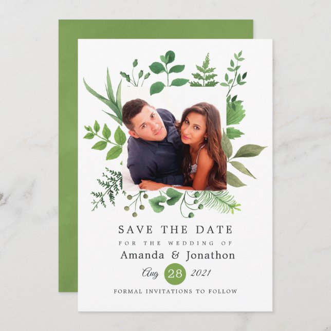 Save The Date Mariage de verdure forestière (Devant / Derrière)