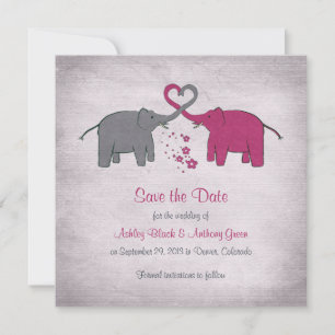 Save The Date Mariage d'éléphants rose et gris Enregistrer la da