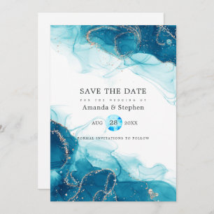 Save The Date Mariage d'encre d'alcool turquoise et or