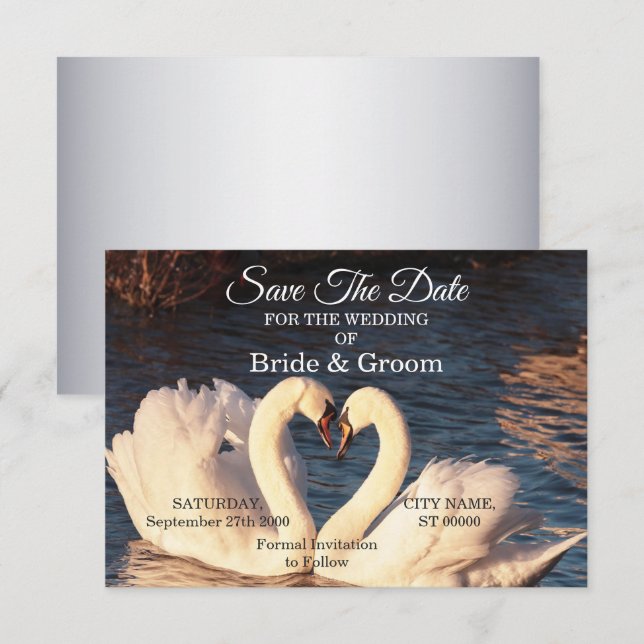Save The Date Mariage des cygnes blancs Enregistrer la date (Devant / Derrière)
