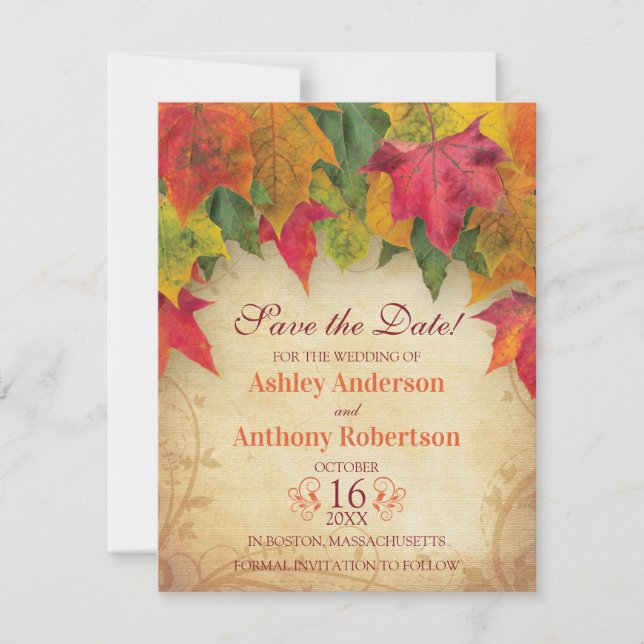 Save The Date Mariage des Feuilles de l'érable Sauvez la date Au (Devant)