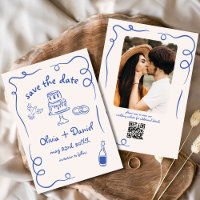 Mariage Dessin à la Main Fantaisiste Photo Bleu Ma