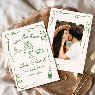 Save The Date Mariage Dessin à la Main Fantaisiste Photo Vert