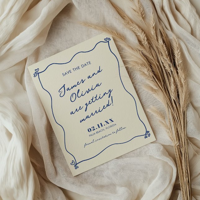 Save The Date Mariage Dessiné à la Main Bleu Fantaisiste (Créateur téléchargé)