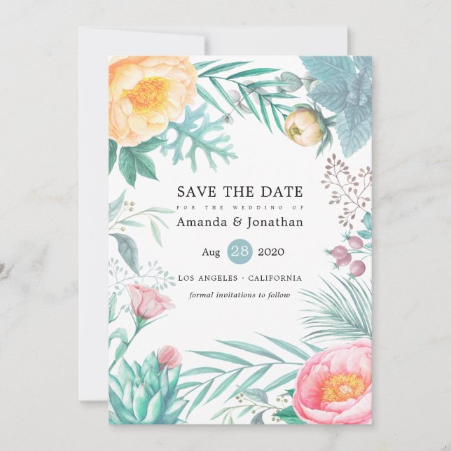 Save The Date Mariage d'été de plage florale tropicale (Devant)