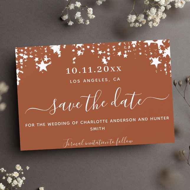 Save The Date Mariage d'étoiles blanches d'orange vif enregistre (Créateur téléchargé)