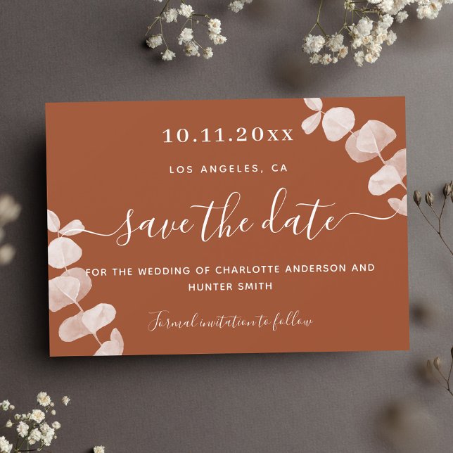 Save The Date Mariage d'eucalyptus orange brûlé enregistrer la d (Créateur téléchargé)