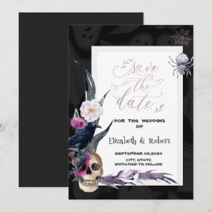Save The Date Mariage d'Halloween crâne floral