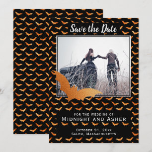 Save The Date Mariage d'Halloween de chauve-souris noire et oran