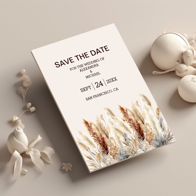 Save The Date Mariage d'herbe Pampas d'automne (Créateur téléchargé)