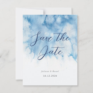 Save The Date Mariage d'hiver bleu poussiéreux à l'aquarelle, En