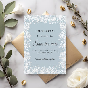 Save The Date Mariage d'hiver bleu poussiéreux aux flocons de ne