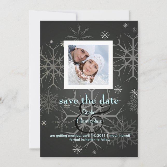 Save The Date Mariage d'hiver, flocons de neige/photo/ Enregistr (Devant)