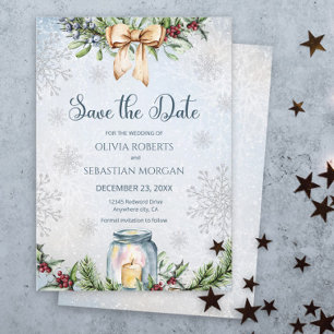 Save The Date Mariage d'hiver givré de Noël enneigé