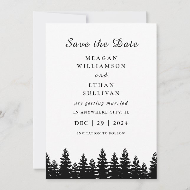 Save The Date Mariage d'hiver Minimaliste Moderne Noir BlancQRCo (Devant)