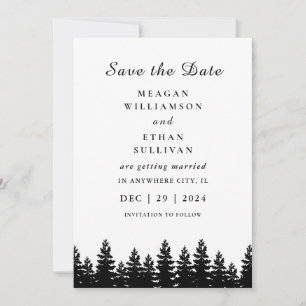 Save The Date Mariage d'hiver Minimaliste Moderne Noir BlancQRCo