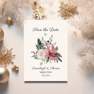 Save The Date Mariage d'hiver rose Poinsettia Floral