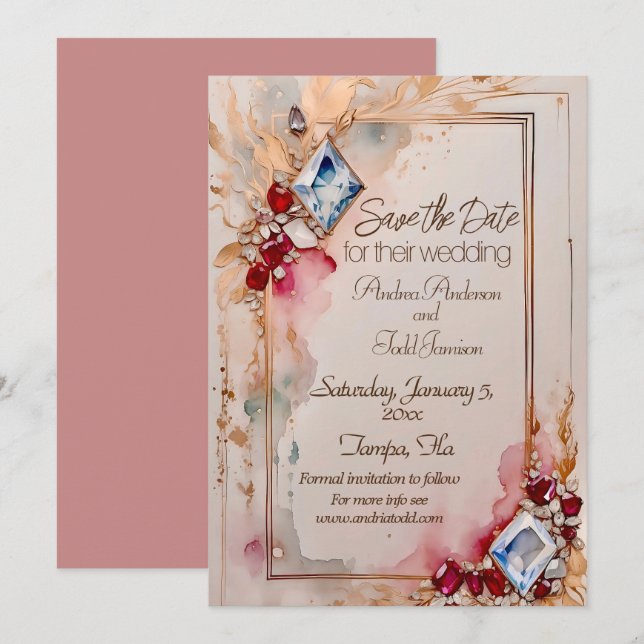 Save The Date Mariage diamant et rubis (Devant / Derrière)