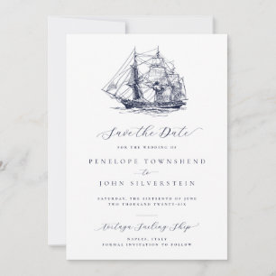 Save The Date Mariage d'illustration de navire nautique minimal