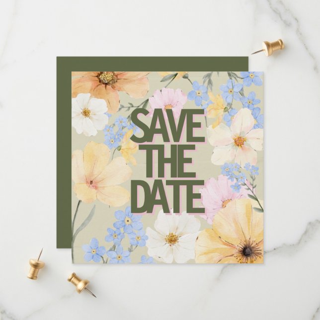 Save The Date Mariage d'illustration florale aquarelle (Devant/Arrière en situation)