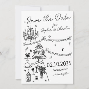 Save The Date Mariage d'illustration noir dessiné à la main luna