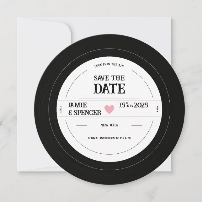 Save The Date Mariage Disque Vinyle Unique Rétro Enregistrer la  (Devant)