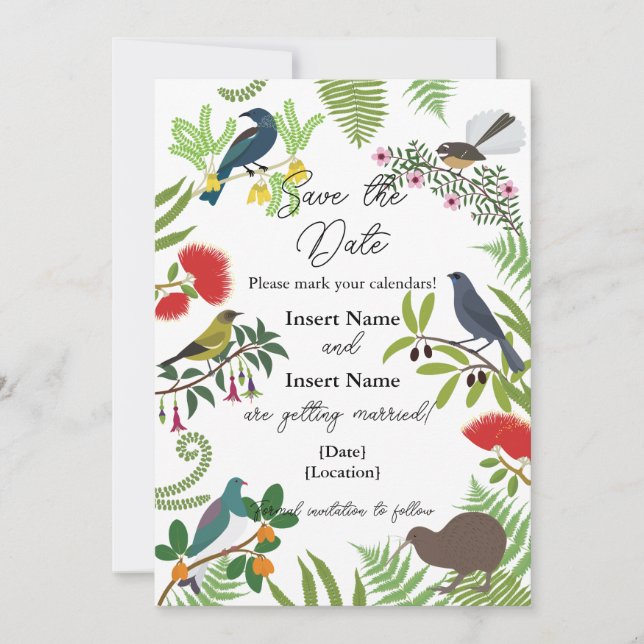 Save The Date Mariage d'oiseaux néo-zélandais (Devant)