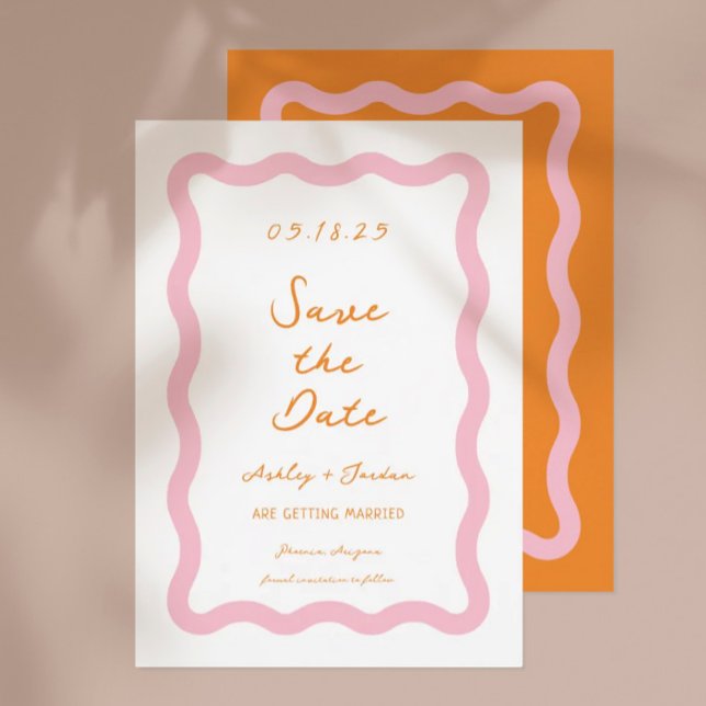 Save The Date Mariage d'onde rose orange rétro (Créateur téléchargé)