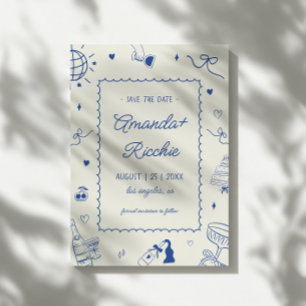 Save The Date Mariage Doodle Fantaisiste Rétro Dessiné à la Main