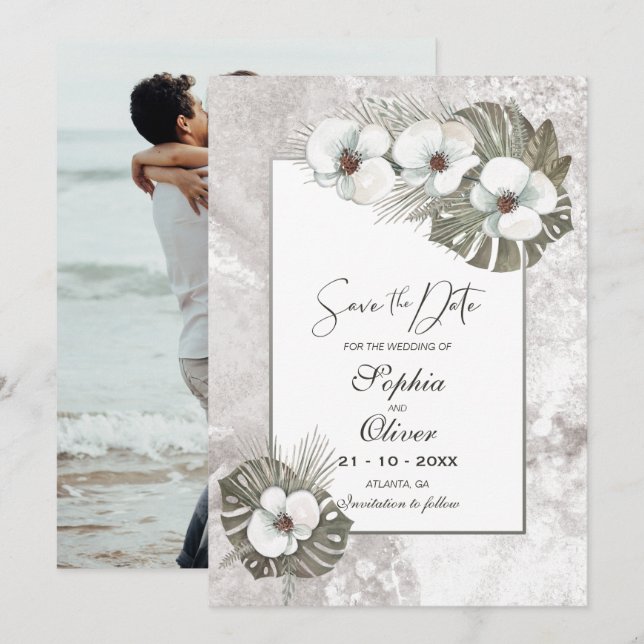 Save The Date Mariage d'orchidées blanches (Devant / Derrière)