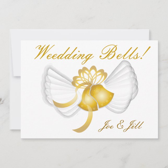 Save The Date Mariage Doré Cloches Card-Cust. (Devant)