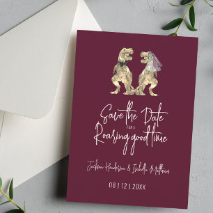 Save The Date Mariage drôle de dinosaure mariée et marié bordeau