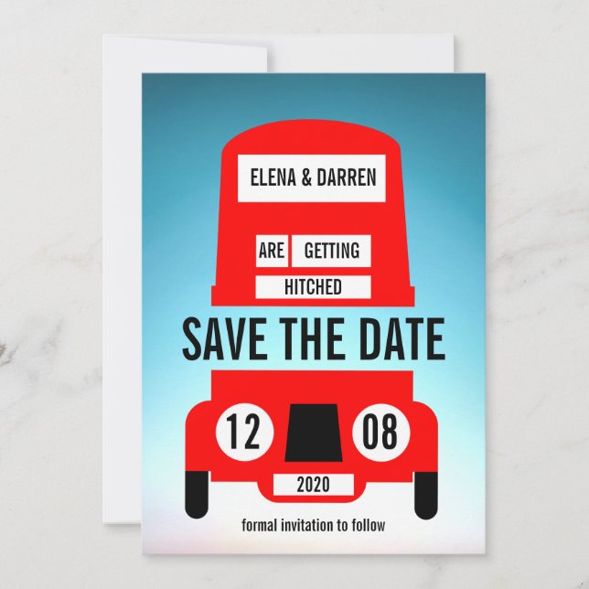 Save The Date Mariage du bus rouge de Londres (Devant)