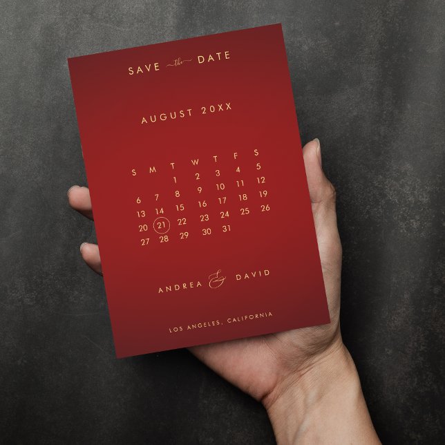 Save The Date Mariage du calendrier de l'esper de photos Red Gol (Créateur téléchargé)