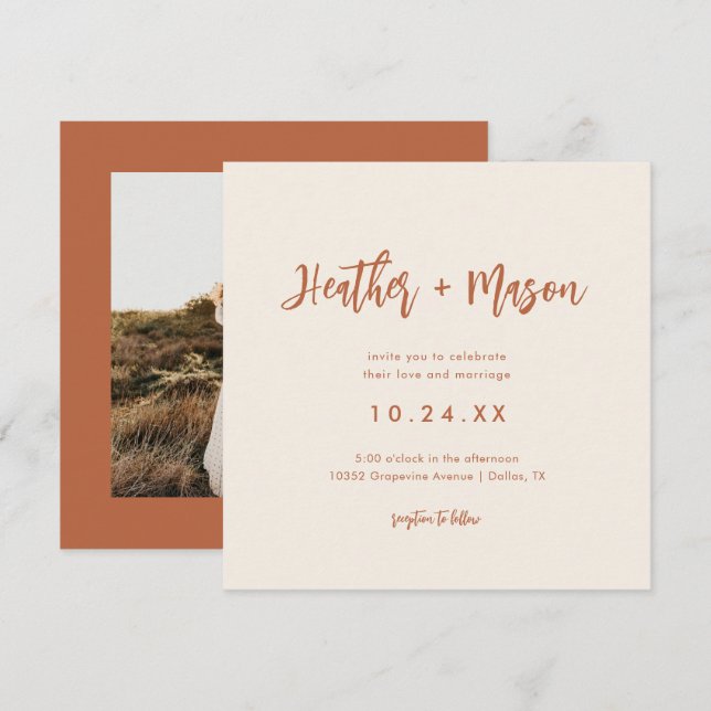 Save The Date Mariage du désert de rouille Carré photo Mariage (Devant / Derrière)