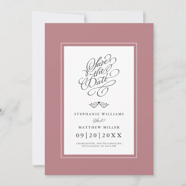 Save The Date Mariage Dusty Rose calligraphie Imprimable numériq (Devant)