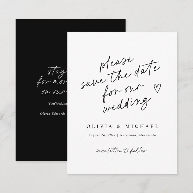 Save The Date Mariage écriture moderne Note (Devant / Derrière)