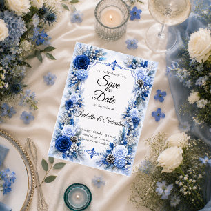 Save The Date Mariage Elégance Bleu Hiver Enchanté