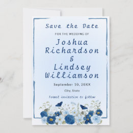 Save The Date Mariage Élégance Botanique Bleue
