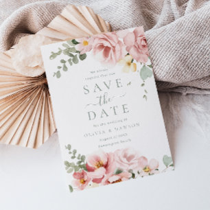 Save The Date Mariage Élégance Divine Rose Pâle & Vert Sauge
